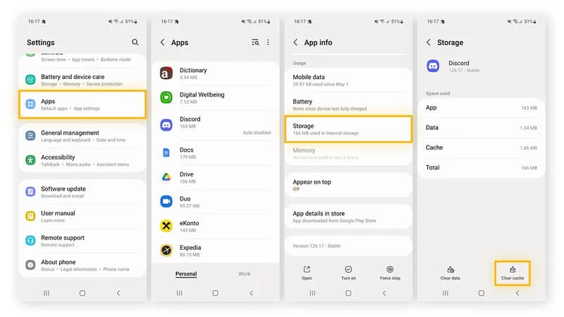 Clear cache for individual apps