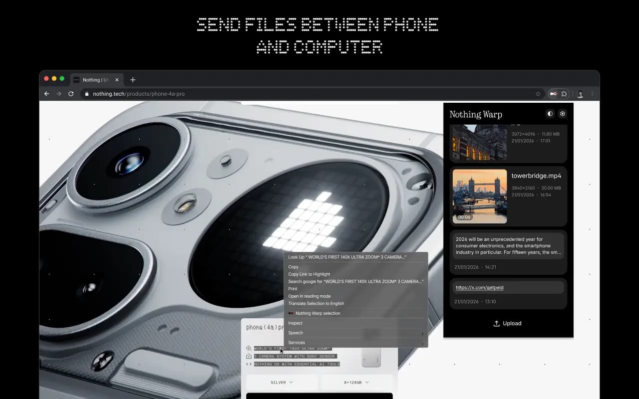 nothing warp send files to mac from android