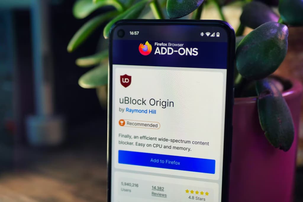 Firefox with the uBlock Origin Add-On to block ads
