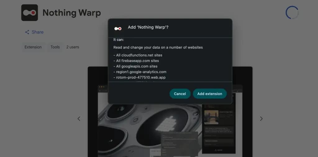 Nothing Warp Chrome Browser Extension Permissions
