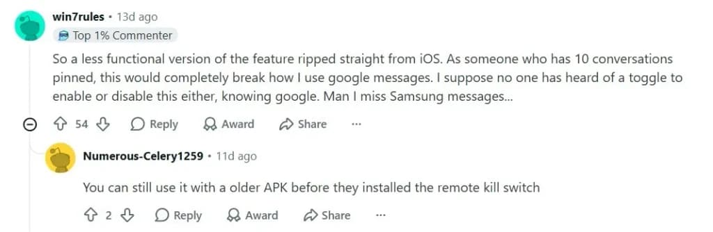 Google Messages pinned chats may get an iMessage-like redesign