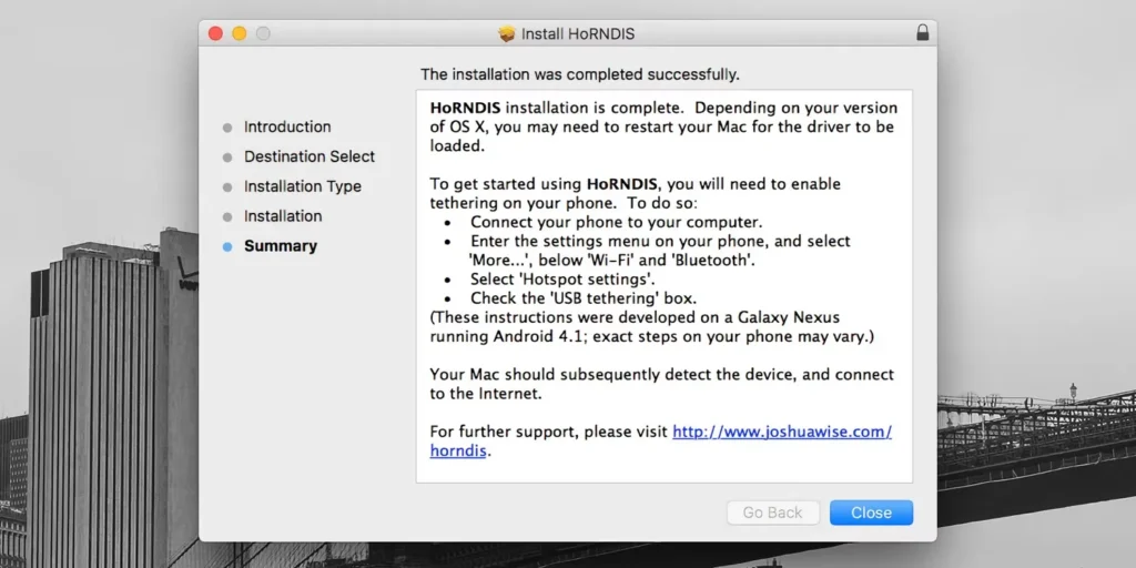 MacOS tethering horndis