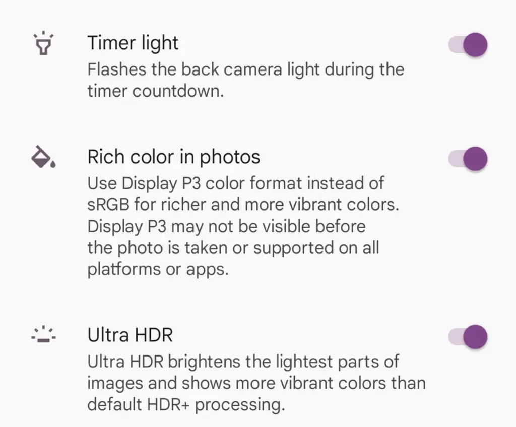 pixel camera setting