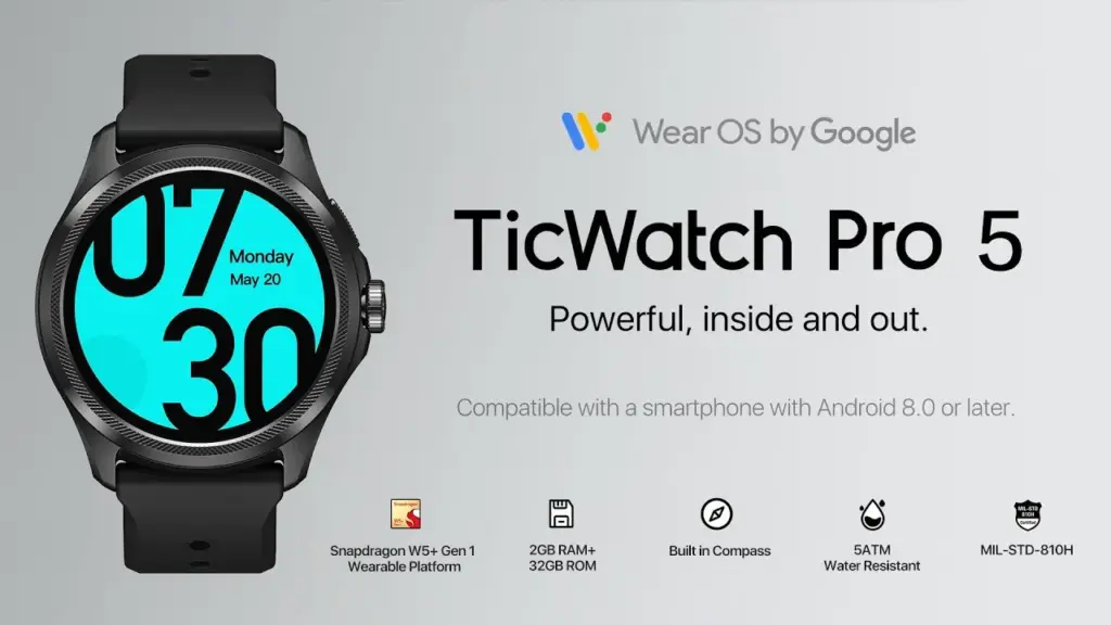 Mobvoi TicWatch Pro 5 wear os smartwatch