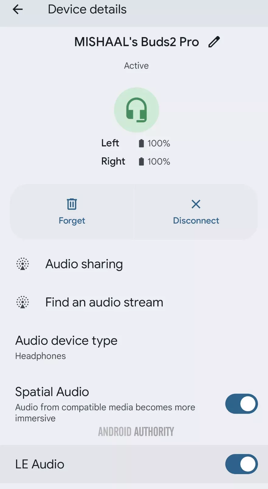 How to enable Auracast in Android 16 - audio sharing feature 4 Bluetooth device details page for LE Audio capable earbuds.jpg