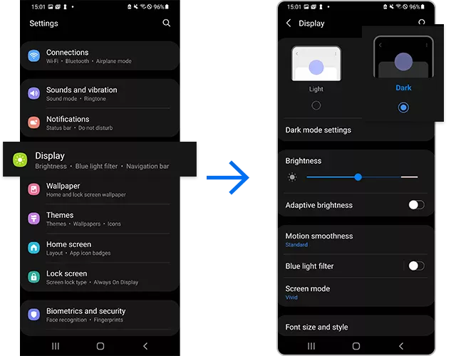 7 settings to drasticaly improve battery life on any Samsung device 6 dark mode enable 2