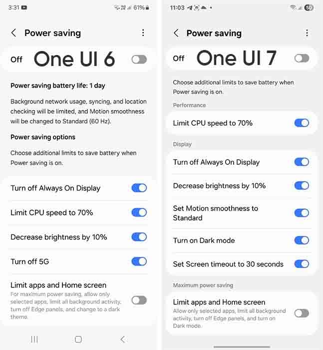 One UI 7 ads new power saving limits on Galaxy devices 6 one ui 7 power saving
