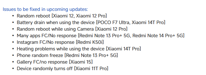 Xiaomi fixes 9 critical issues with an update 6 Xiaomi hyperos bug fix update