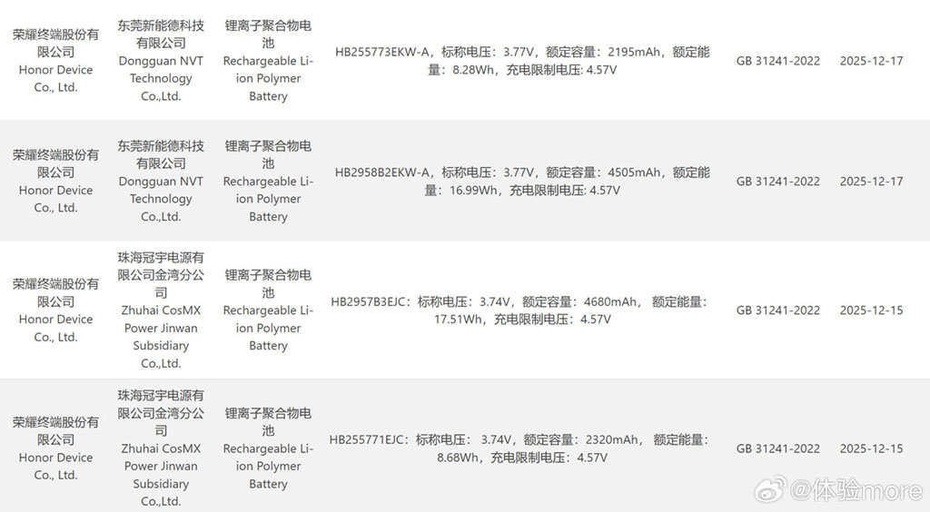 Honor Magic V6 battery info surfaces after 3C certification approval 9 Honor Magic V6 battery info in 3C leak certification