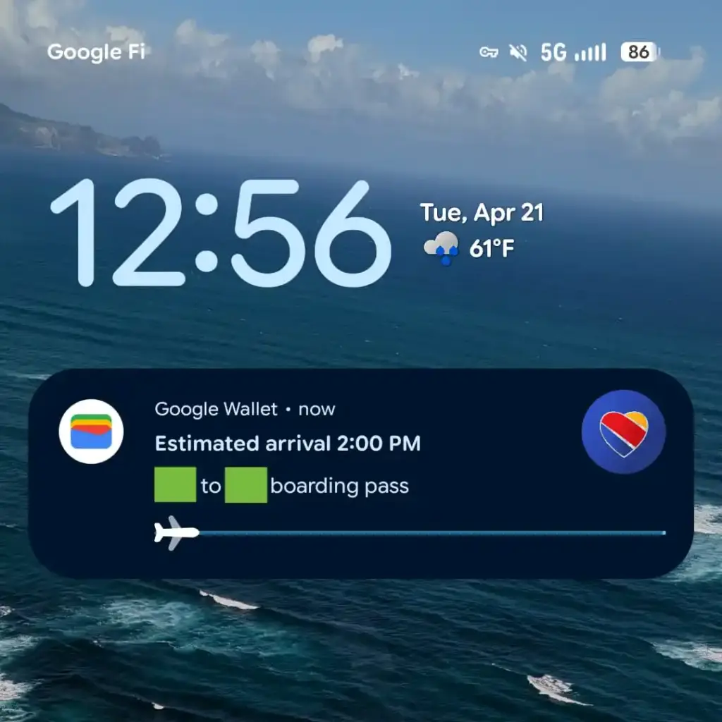 Google Wallet live update on lockscreen